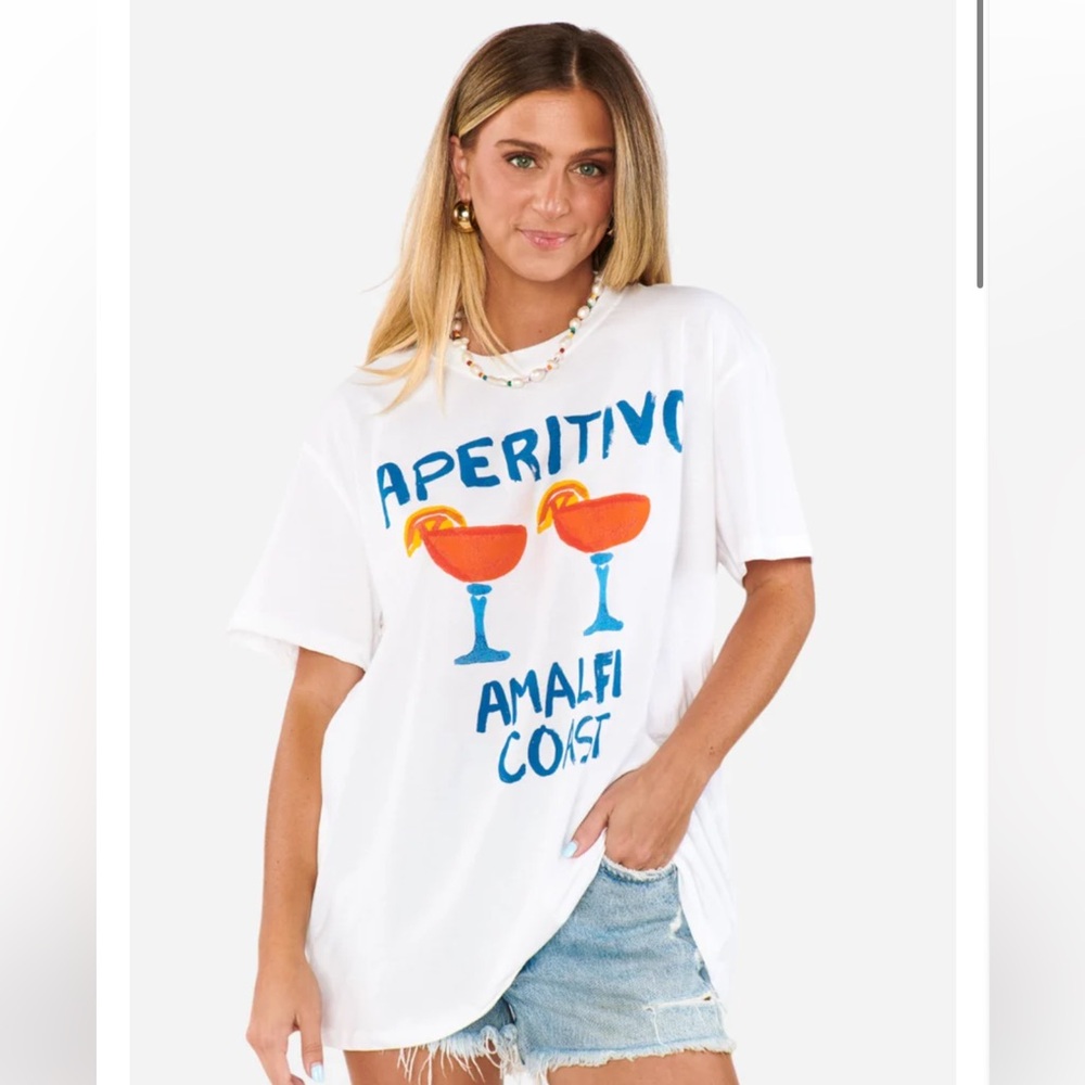 Show Me Your Mumu White Graphic Tee With Aperitivo Print View 2